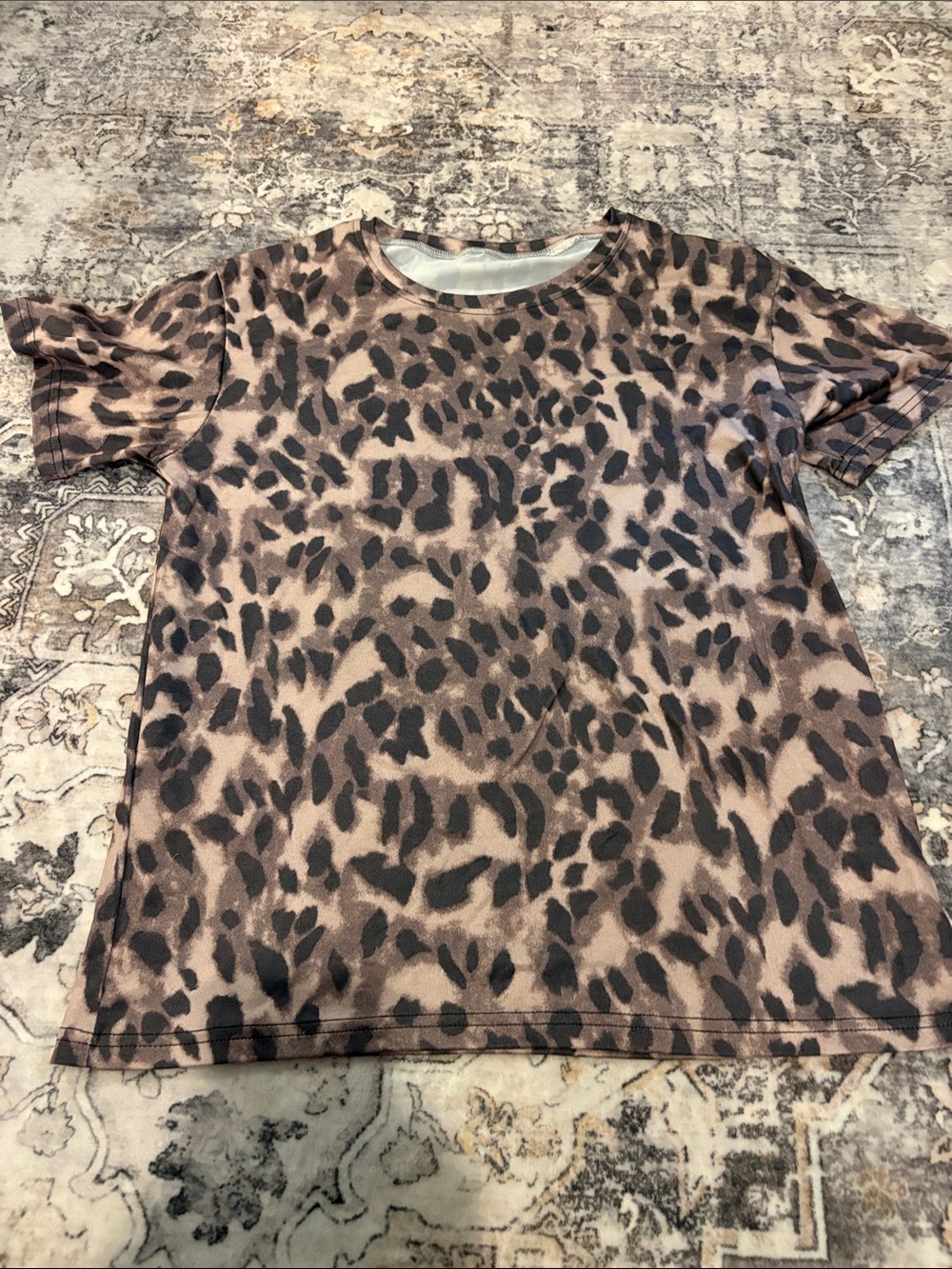 Leopard Print Short Sleeve Tee - Brown/Cream